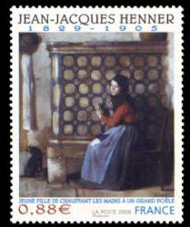 JEAN-JACQUES HENNER 1829-1905 JEUNE FILLE SE CHAUFFANT LES MAINS À UN 