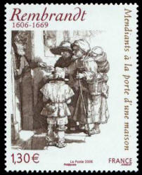 REMBRANDT 1606-1669 Mendiants à la porte d'une maison