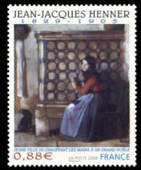 JEAN-JACQUES HENNER 1829-1905 JEUNE FILLE SE CHAUFFANT LES MAINS À UN 