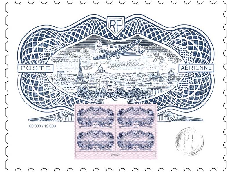 Affiche avec 4 timbres du «Burelé»