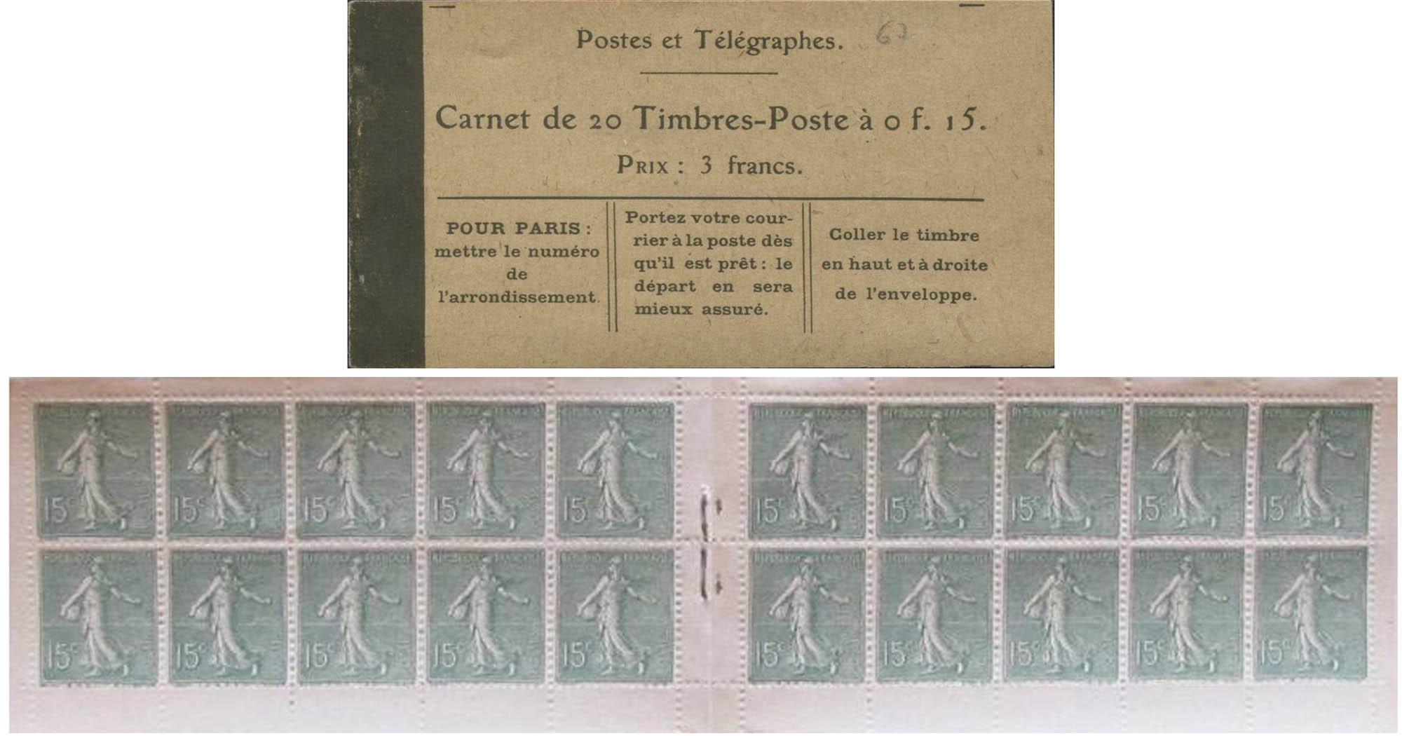 Postes et télégraphes Carnet de 20 Timbres-Poste