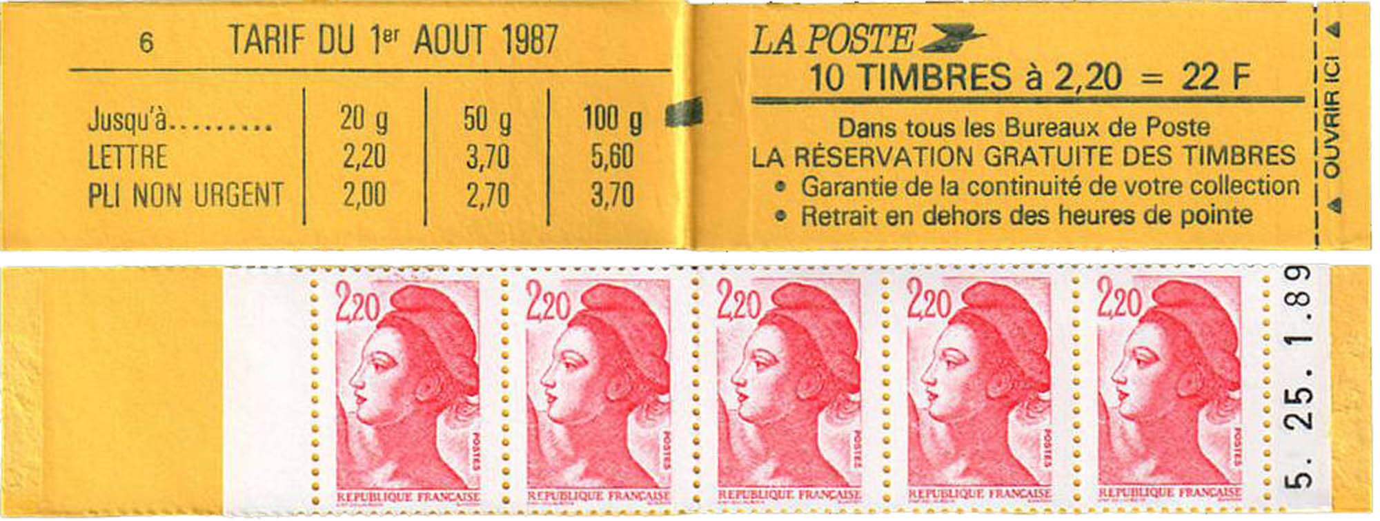 tarif du 1er aout 1987 réservation gratuite de timbres