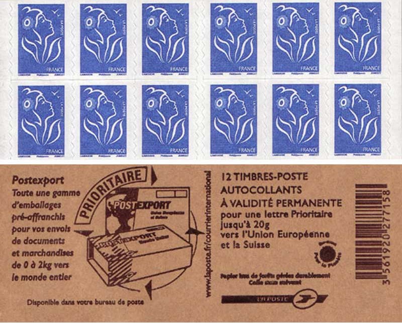 Carnet Postexport 2008 - 12 TVP Bleu Lamouche