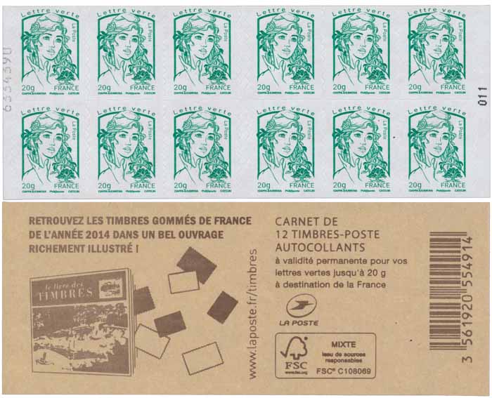 Carnet livre des timbres 2014