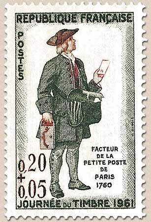 JOURNÉE DU TIMBRE 1961 FACTEUR DE LA PETITE POSTE DE PARIS 1760