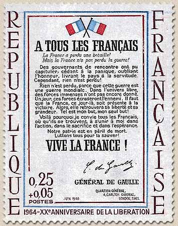 XXe ANNIVERSAIRE DE LA LIBÉRATION A TOUS LES FRANÇAIS… VIVE LA FRANCE 