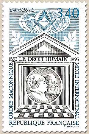 DROIT HUMAIN 1893-1993 ORDRE MAÇONNIQUE MIXTE INTERNATIONAL