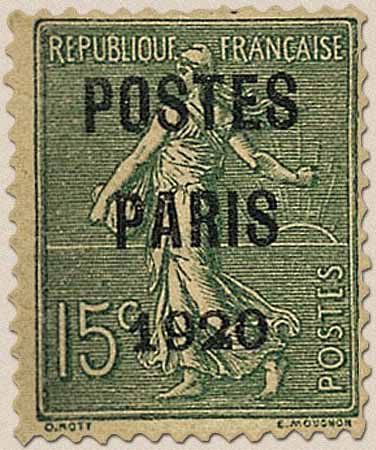 1920 POSTES PARIS type semeuse lignée / surchargé
