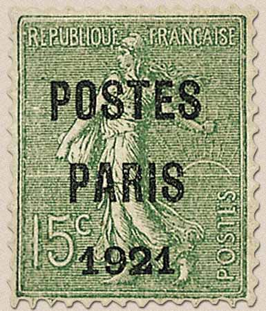 1921 POSTES PARIS type semeuse lignée / surchargé