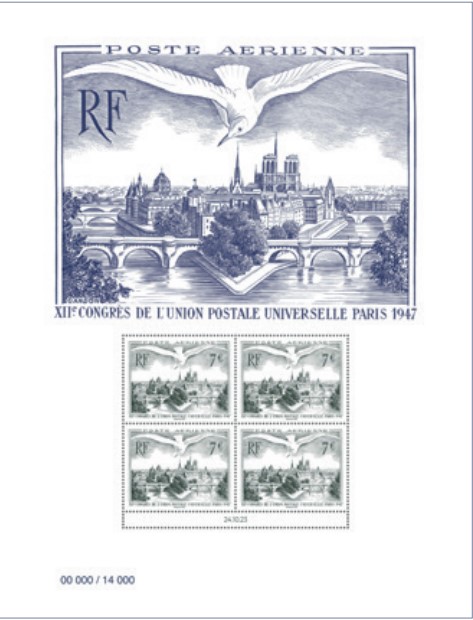 AFFICHE XIIe CONGRÈS DE L'UNION  POSTALE UNIVERSELLE PARIS 1947